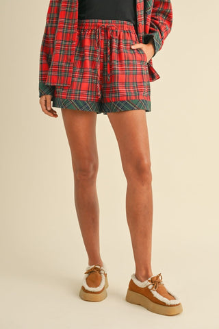 Hot Girl Annie Wear Contrast Plaid Long Sleeve Top and Short Lounge Set