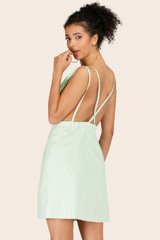 Hot Girl Sommer Striped Crisscross Plunge Mini Dress In Green - Hot Girl Apparel