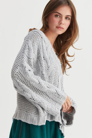 Hot Girl HYFVE Cable Knit V-Neck Sweater In Grey