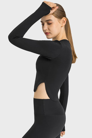 Hot Girl STRETCH Side Slit Long Sleeve Active Crop Top - Hot Girl Apparel