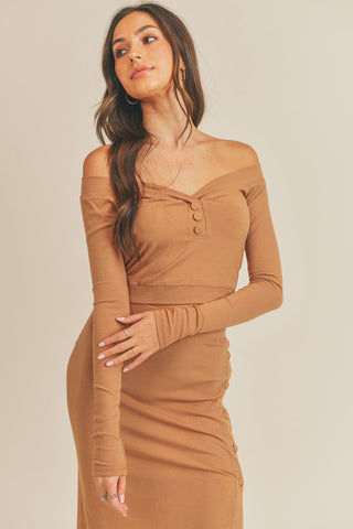 Hot Girl MABLE Button Detail Crop Top and Slit Midi Skirt Set