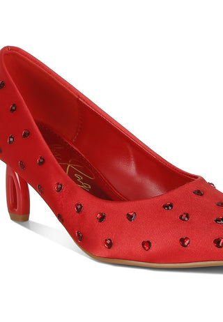 Hot Girl X London Rag Madhara Heart-Shaped Rhinestone Satin Pumps