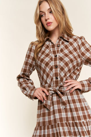 Hot Girl And the Why Plaid Tiered Shirt Midi Dress