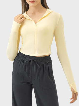 Hot Girl Zip Up Hooded Long Sleeve Active Top