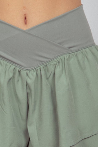 Hot Girl V-Shaped High Waist Layered Active Shorts In Sage