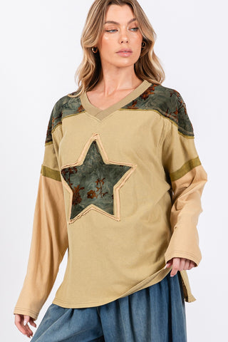 Hot Girl SAGE + FIG All Star Patch Color Block Long Sleeve T-Shirt In Olive