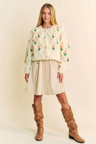 Hot Girl X Davi & Dani Floral Button Down Cardigan In Cream