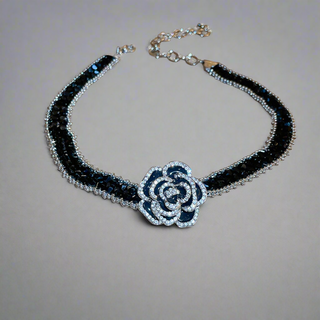 HGA Crystal Black Rose Choker Necklace