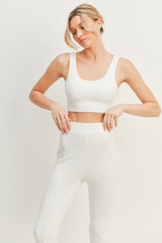 Hot Girl Kimberly Waffle Tank and High Waist Flare Pants Lounge Set In White - Hot Girl Apparel