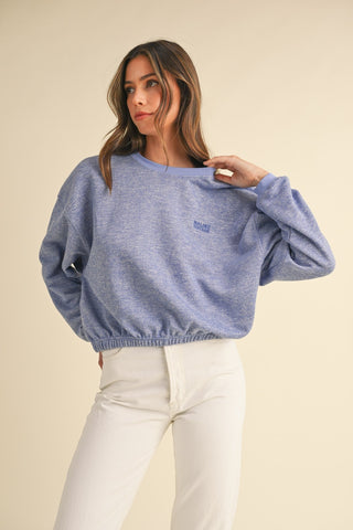 Hot Girl MABLE Malibu Vintage  Embroidered Cropped Sweatshirt In Blue