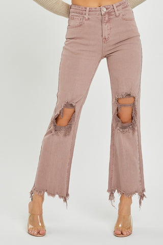 Hot Girl X RISEN Distressed Ankle Bootcut Jeans In Mauve - Hot Girl Apparel