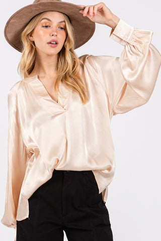 Hot Girl SAGE + FIG Notched Long Sleeve Blouse