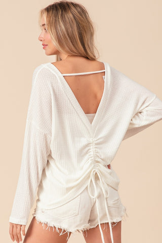 Hot Girl Waffled Backless Drawstring Long Sleeve Top - Hot Girl Apparel