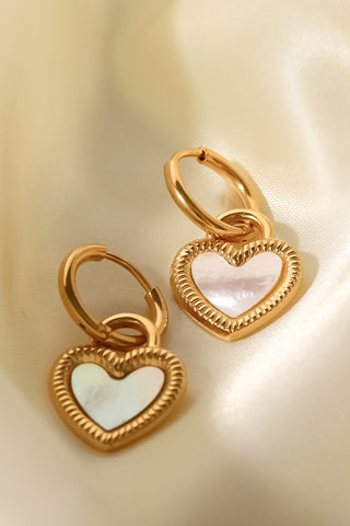 HGA Vintage Love Shell Heart Drop Gold Earrings