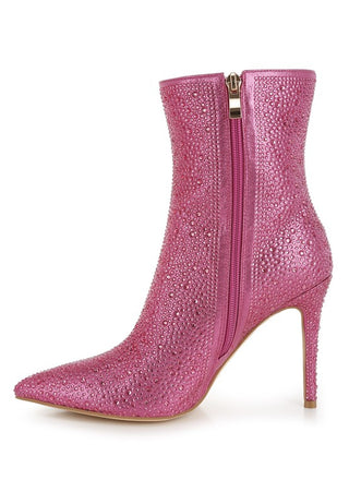 Hot Girl X London Rag Anun Rhinestone Embellished Heeled Ankle Boots In Pink