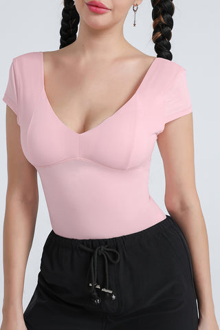 Hot Girl V-Neck Cap Sleeve Open Back Fitted T-Shirt - Hot Girl Apparel