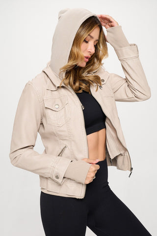 Hot Girl X Coalition LA Double Zip Hooded Long Sleeve Jacket In Cream