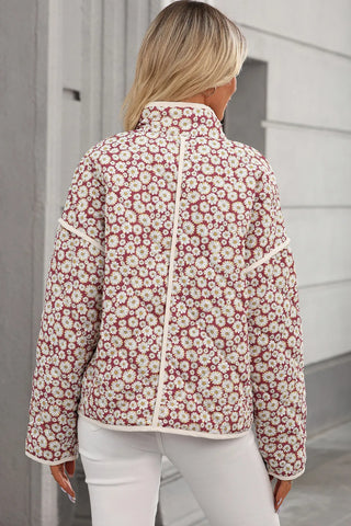 Hot Girl Floral Snap Down Mock Neck Lightweight Jacket