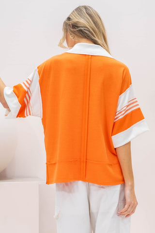 Hot Girl Hailey & Co Full Size Contrast Stripe Polo Shirt In Orange - Hot Girl Apparel