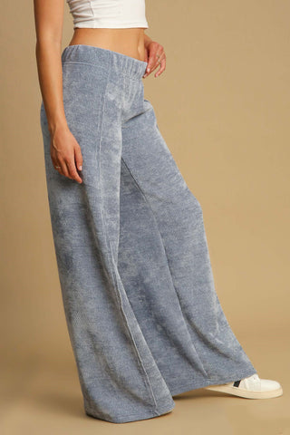 Hot Girl X Umgee Elastic Waist Wide Leg Pants In Dusty Blue