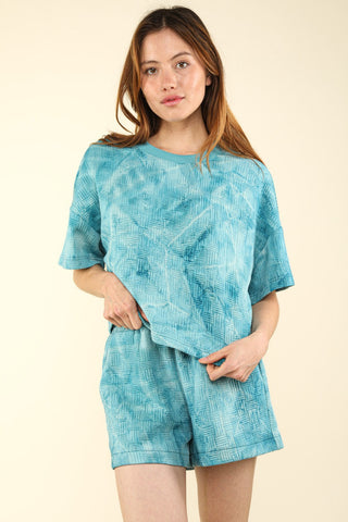 Hot Girl Quilted Washed Crop Top and Shorts Two Piece Lounge Set In Teal