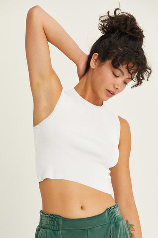 Hot Girl Double Zero Ribbed Knit Cropped Tank In White