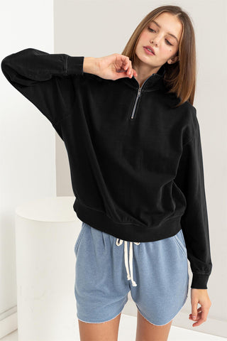 Hot Girl Schools Out Half Zip Drop Shoulder Sweatshirt In Black