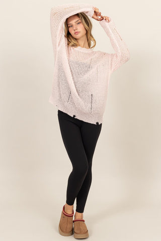 Hot Girl HYFVE Distressed Long Sleeve Knit Top In Blush Pink