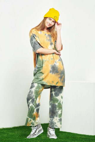 Hot Girl Tie-Dye Ribbed Oversized Top And Pant Lounge Set