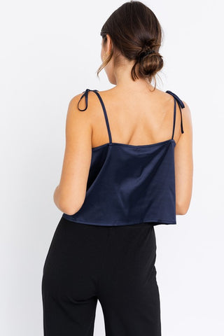 Hot Girl Ruched Shoulder Strap Cropped Satin Cami