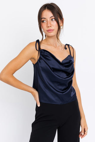 Hot Girl Ruched Shoulder Strap Cropped Satin Cami