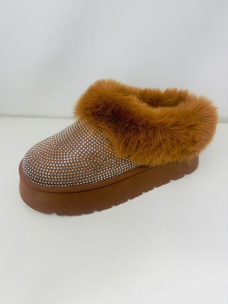 Hot Girl WILD DIVA Embellished Faux Fur Platform Booties In Camel