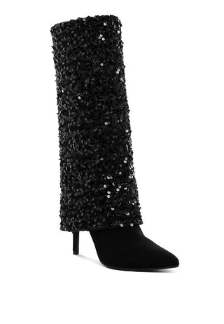 Hot Girl X London Rag Sin City Sequinned Fold-Over Calf Boots