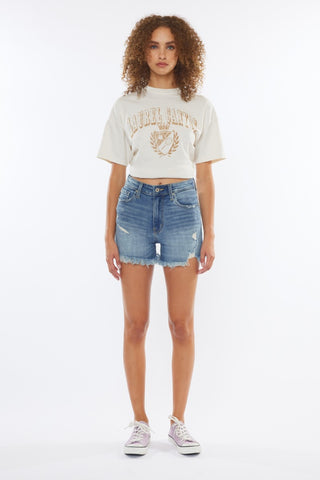 Hot Girl X Kancan High Rise Frayed Hem Denim Shorts - Hot Girl Apparel