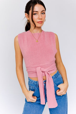 Hot Girl Tied Convertible Sweater Tank In Dusty Pink