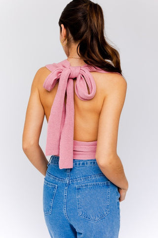 Hot Girl Tied Convertible Sweater Tank In Dusty Pink