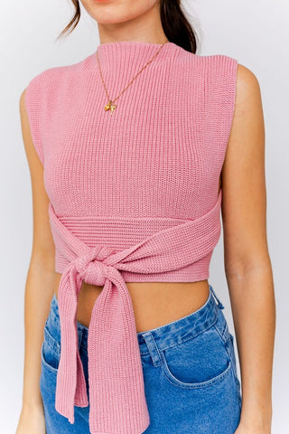 Hot Girl Tied Convertible Sweater Tank In Dusty Pink