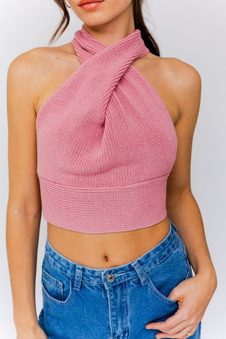 Hot Girl Tied Convertible Sweater Tank In Dusty Pink