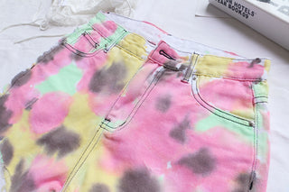 Hot Girl Rainbow Tie Dye Raw Hem Denim Shorts - Hot Girl Apparel