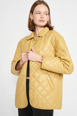 Hot Girl Dijon Delight Faux Leather Quilted Jacket