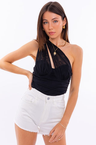 Hot Girl One Shoulder Detail Mesh Bodysuit