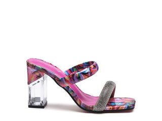 Hot Girl X London Rag KRYPTON Clear Block Heeled Marbled Slides