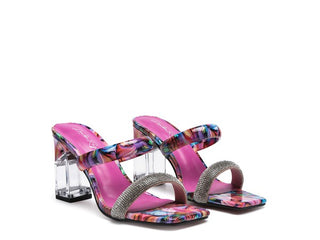 Hot Girl X London Rag KRYPTON Clear Block Heeled Marbled Slides