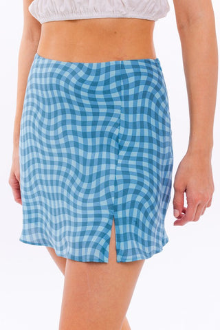 Hot Girl Mad Hatter Checkered Mini Skirt In Blue