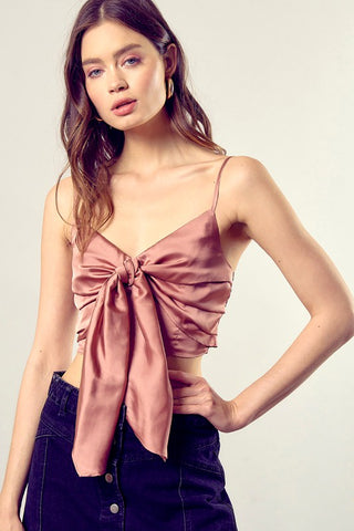 Hot Girl Satin Bow Tied Cami Crop Top