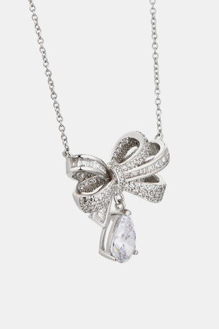 HGA Teardrop Bow Sterling Silver Zircon Pendant Necklace