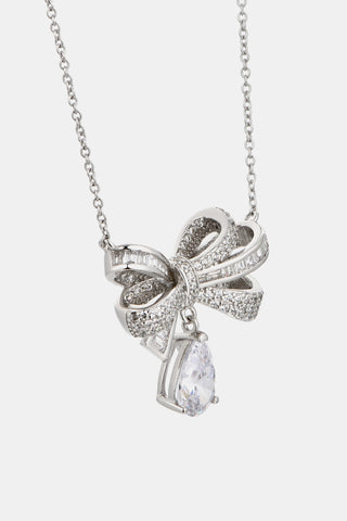 HGA Teardrop Bow Sterling Silver Zircon Pendant Necklace - Hot Girl Apparel