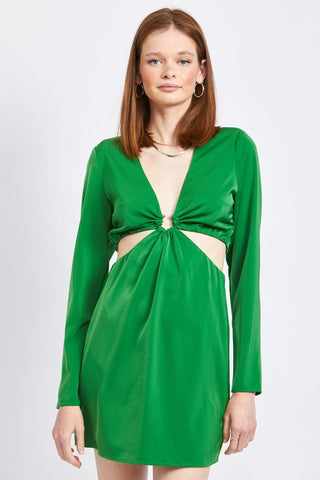 Hot Girl Emerald City Cutout Long Sleeve Mini Dress In Green