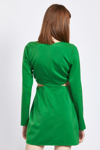 Hot Girl Emerald City Cutout Long Sleeve Mini Dress In Green