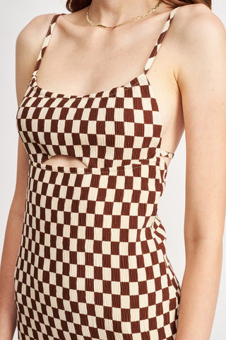 Hot Girl Checkered Spaghetti Strap Open Back Mini Dress